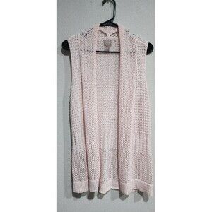 Chicos Sweater Women's 1 US Size M/8 Pink Crochet Sleeveless Open Front Duster